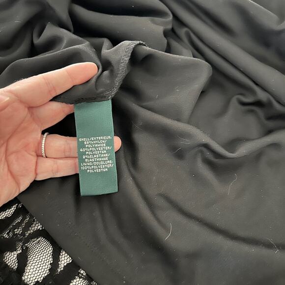 Lauren Ralph Lauren Evening Dress Gown Sequin Black SZ8 Slide Slit Drop Neck - Picture 8 of 10